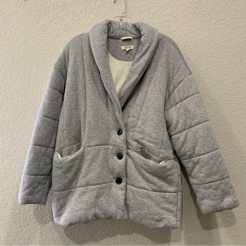 Madewell Jacket Womens M  Sweatshirt Puffer Coat Quilted Shawl Collar Gray Cozy